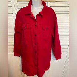 Jessica London Red Denim Long Jean Jacket Plus Size 24W
